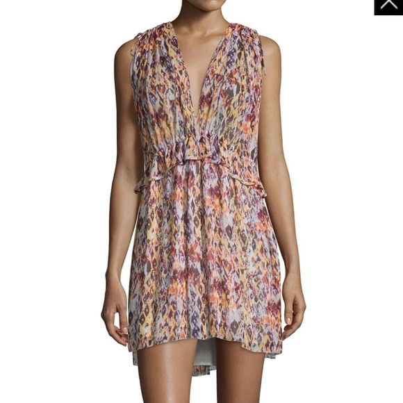 IRO Orange Plum Ohno Abstract Tropical Print Dress Flowy Tie Waist Sleeveless - Picture 3 of 14